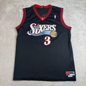 VTG Nike Philadelphia‎ 76ers Iverson #3 Jersey Men 2XL Black Preowned Faded